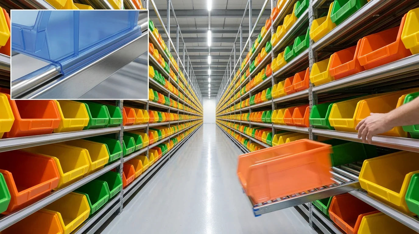 Sipariş Toplama Hızını Maksimize Eden Akışkan Raf (Gravity Flow) Plastik Kutuları Bilgilendirici